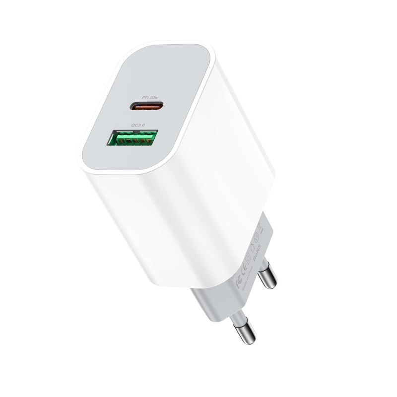 Caricabatteria da rete due porte USB + Type C bianco