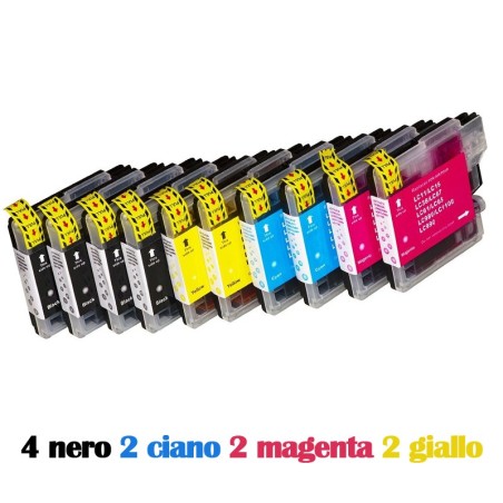 Brother BOX 10PZ LC1100 4NERE 2 X COL LC61 LC980 LC985 Cartucce Compatibili per MFC-250C 5490CN
