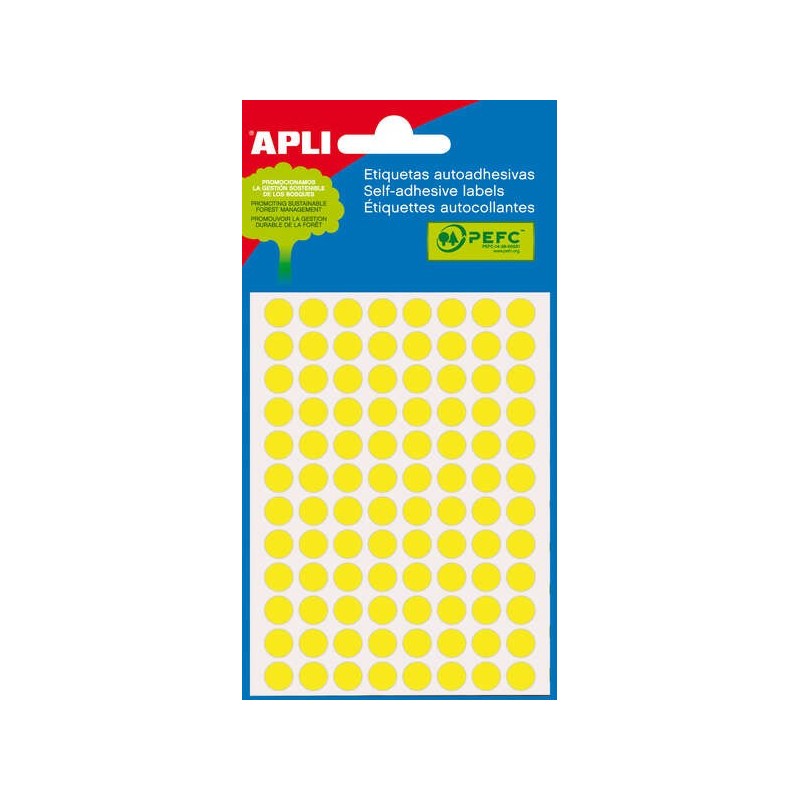 Apli Etiquetas Minibolsa Amarillo Fluorescente Ø 8.0mm 3 Hojas