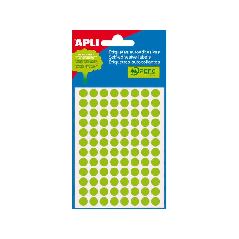 Etichette per mini sacchetti Apli verde fluorescente Ø 8,0 mm 3 fogli Etichette per mini sacchetti Apli verde fluorescente Ø 8,0 mm 3 fogli