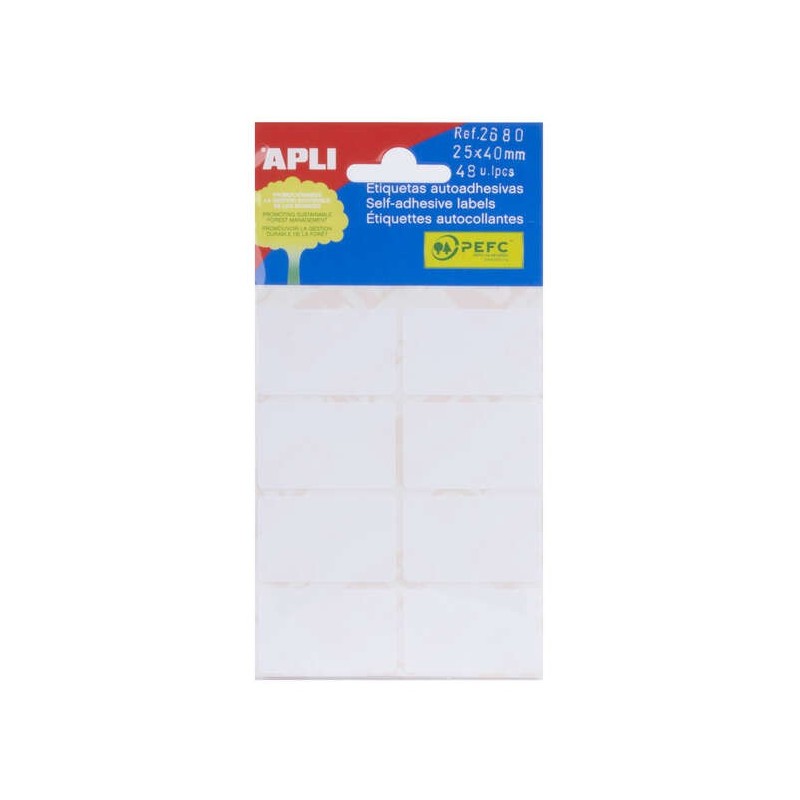 Apli Confezione da 48 Etichette Bianche 25x40mm - Adesivo Permanente - 8 Etichette per Foglio Apli Confezione da 48 Etichette Bianche 25x40mm - Adesivo Permanente - 8 Etichette per Foglio