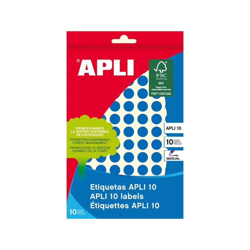 Apli Etiquetas 10 Azules Ø 10mm 8 Hojas Apli Etiquetas 10 Azules Ø 10mm 8 Hojas
