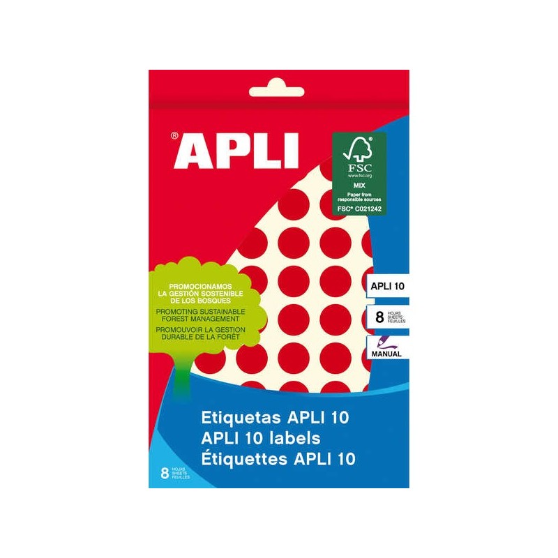 Apli Etichette 10 Rosse Ø 13mm 8 Fogli Apli Etichette 10 Rosse Ø 13mm 8 Fogli