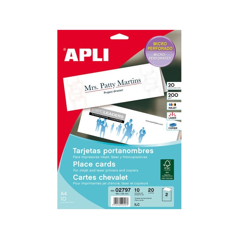 Apli Tarjetas Portanombres Microperforadas 200g 10 Hojas Apli Tarjetas Portanombres Microperforadas 200g 10 Hojas