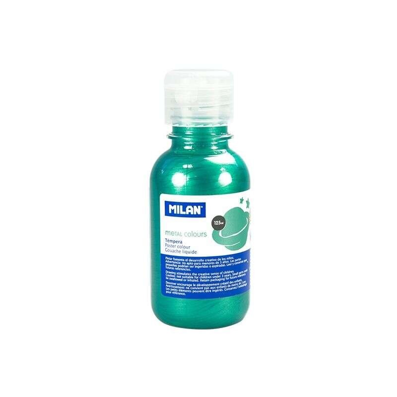 Milan Botella de Tempera 125ml - Tapon Dosificador - Secado Rapido - Mezclable - Color Verde Metalizado Milan Botella de Tempera 125ml - Tapon Dosificador - Secado Rapido - Mezclable - Color Verde Metalizado