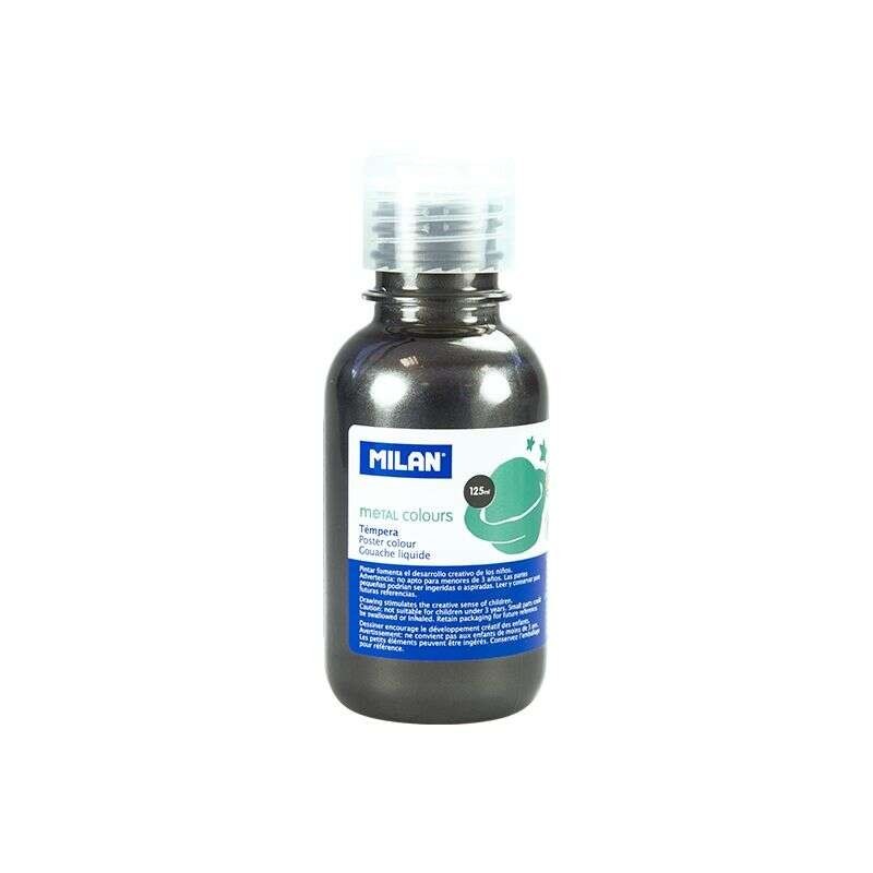 Milan Botella de Tempera 125ml - Tapon Dosificador - Secado Rapido - Mezclable - Color Gris Metalizado Milan Botella de Tempera 125ml - Tapon Dosificador - Secado Rapido - Mezclable - Color Gris Metalizado