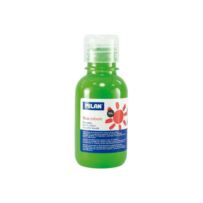 Milan Botella de Tempera - 125ml - Tapon Dosificador - Secado Rapido - Mezclable - Color Verde Fluorescente Milan Botella de Tempera - 125ml - Tapon Dosificador - Secado Rapido - Mezclable - Color Verde Fluorescente