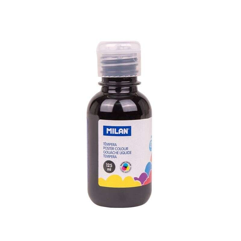 Milan Botella de Tempera 125ml - Tapon Dosificador - Secado Rapido - Mezclable - Color Negro Milan Botella de Tempera 125ml - Tapon Dosificador - Secado Rapido - Mezclable - Color Negro