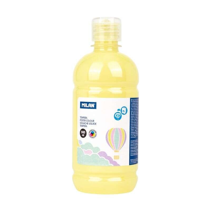 Milan Botella de Tempera 500ml - Tapon Dosificador - Secado Rapido - Mezclable - Color Amarillo Pastel Milan Botella de Tempera 500ml - Tapon Dosificador - Secado Rapido - Mezclable - Color Amarillo Pastel