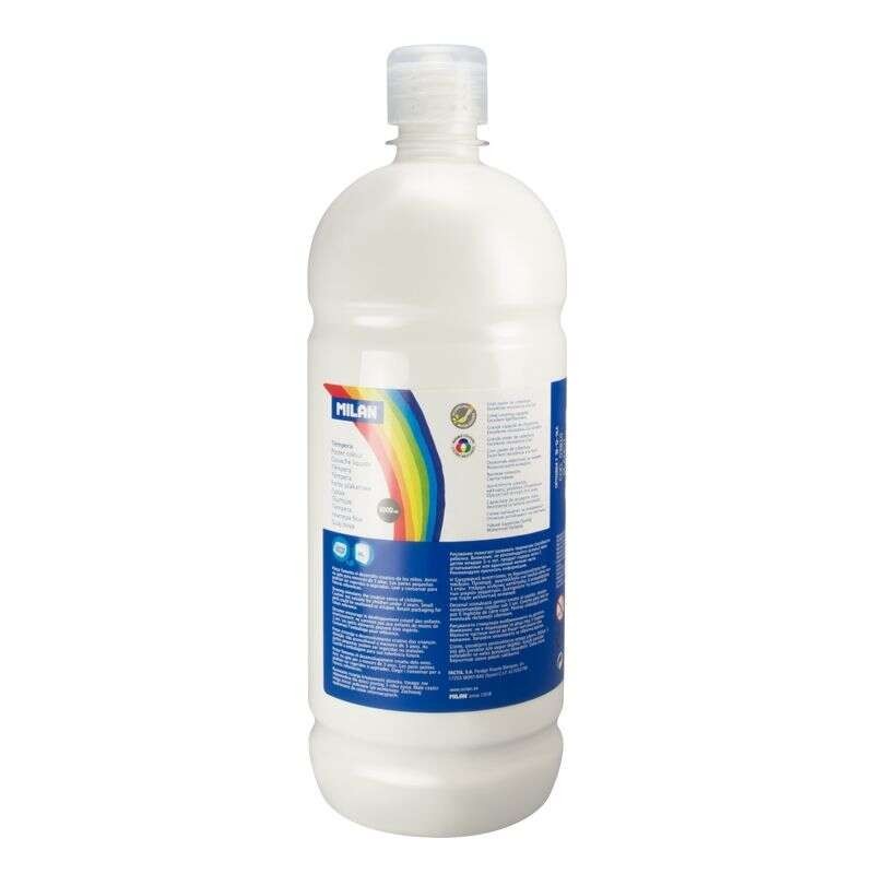 Milan Botella de Tempera 1000ml - Tapon Dosificador - Secado Rapido - Mezclable - Color Blanco Milan Botella de Tempera 1000ml - Tapon Dosificador - Secado Rapido - Mezclable - Color Blanco