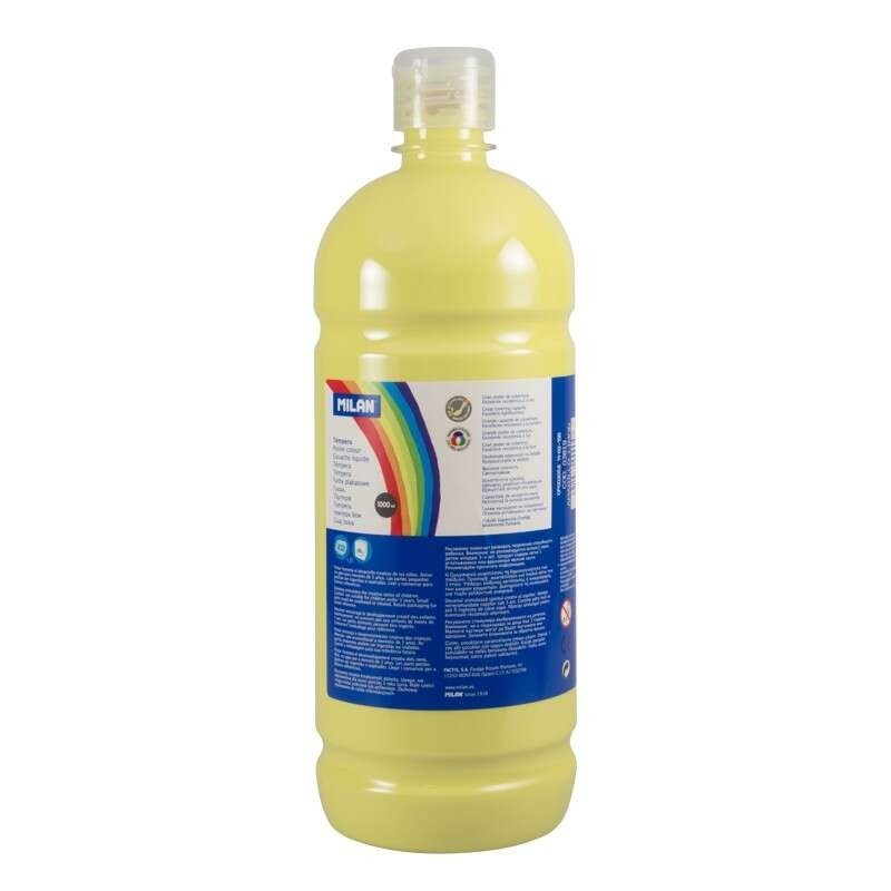 Bottiglia Tempera Milano - 1000ml - Tappo Dispenser - Asciugatura Rapida - Miscelabile - Colore Giallo Limone Bottiglia Tempera Milano - 1000ml - Tappo Dispenser - Asciugatura Rapida - Miscelabile - Colore Giallo Limone