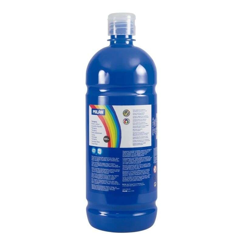 Milan Botella de Tempera 1000ml - Tapon Dosificador - Secado Rapido - Mezclable - Color Azul Cyan Milan Botella de Tempera 1000ml - Tapon Dosificador - Secado Rapido - Mezclable - Color Azul Cyan