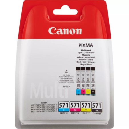 Confezione da 4 cartucce d'inchiostro originali Canon CLI571 - 0386C005