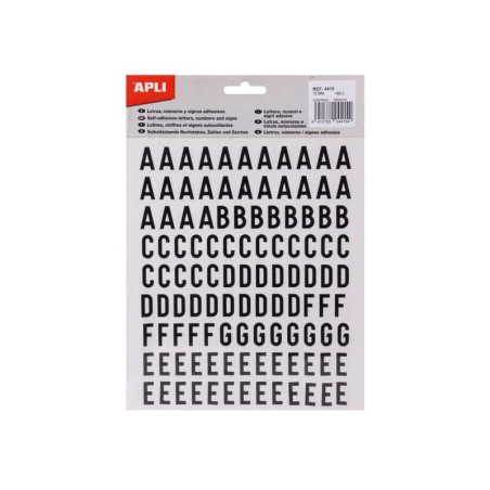Lettere Adesive Apli Maiuscole - Altezza 15mm - Confezione da 4 Fogli con 468 Lettere - Colore Nero 5pz 5pz