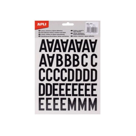 Apli Letras Adhesivas de Palo Mayusculas - Altura 30mm - Color Negro - Pack de 4 Hojas con 153 Letras