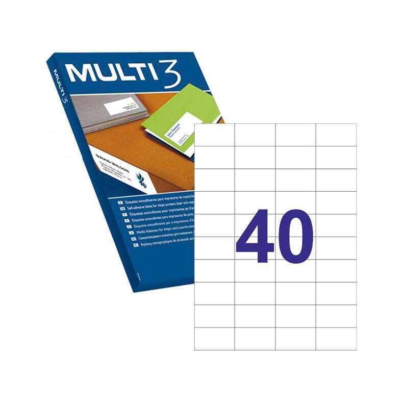 Multi3 Pack de 4.000 Etiquetas Blancas Cantos Rectos Tamaño 52.5X29.7mm con Adhesivo Permanente para Multiples Usos Multi3 Pack de 4.000 Etiquetas Blancas Cantos Rectos Tamaño 52.5X29.7mm con Adhesivo Permanente para Multiples Usos