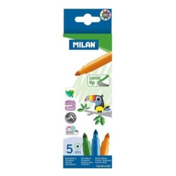 Confezione da 5 pennarelli Milano - Punta conica da 5 mm - Inchiostro ad acqua - Lavabili - Colori assortiti