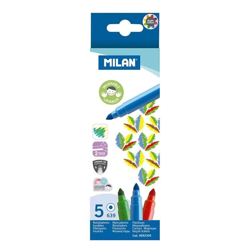 Confezione da 5 pennarelli Super Lavabili Milano - Punta Conica da 5 mm - Inchiostro ad Acqua - Colori Assortiti Confezione da 5 pennarelli Super Lavabili Milano - Punta Conica da 5 mm - Inchiostro ad Acqua - Colori Assortiti
