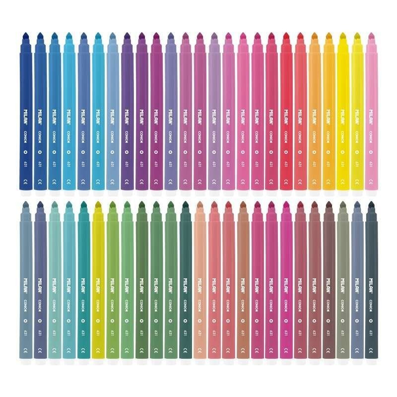 Confezione da 50 pennarelli Milano - Punta conica da 5 mm - Inchiostro ad acqua - Lavabili - Colori assortiti Confezione da 50 pennarelli Milano - Punta conica da 5 mm - Inchiostro ad acqua - Lavabili - Colori assortiti