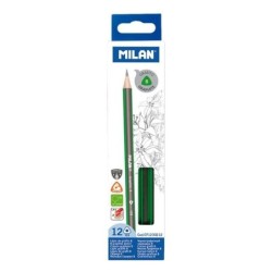 Milan Confezione da 12 matite triangolari in grafite - Mina B da 2,4 mm - Resistente alla rottura - Per scrivere e disegnare