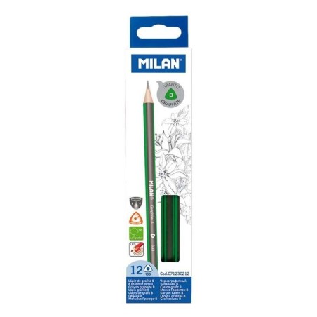 Milan Confezione da 12 matite triangolari in grafite - Mina B da 2,4 mm - Resistente alla rottura - Per scrivere e disegnare