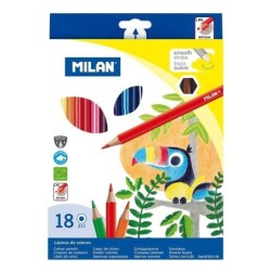 Milan Confezione da 18 Matite Colorate Esagonali - Mina da 2,9 mm - Linea Uniforme - Resistenti alla Rottura - Colori Assortiti
