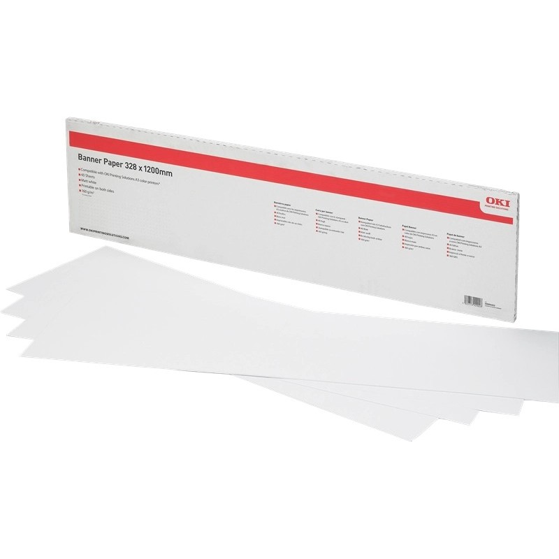 OKI 09004452 Carta per striscioni Standard MB-165 328 L - Finitura opaca - 328x1200 mm - 165 g/m² - 40 fogli OKI 09004452 Carta per striscioni Standard MB-165 328 L - Finitura opaca - 328x1200 mm - 165 g/m² - 40 fogli