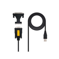 Nanocable Conversor USB a Serie Impresoras - Tipo A/M-RS232 DB9/M DB25/M - 1,8 m - Color Negro