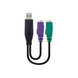 Convertitore nanocavo PS/2 (tastiera + mouse) a USB - Tipo 2xPS/2/HA/M - 15 cm - Colore nero
