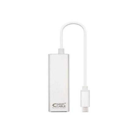 Nanocable Conversor USB-C a Ethernet Gigabit 10/100/1000 Mbps - 15 cm - Color Aluminio