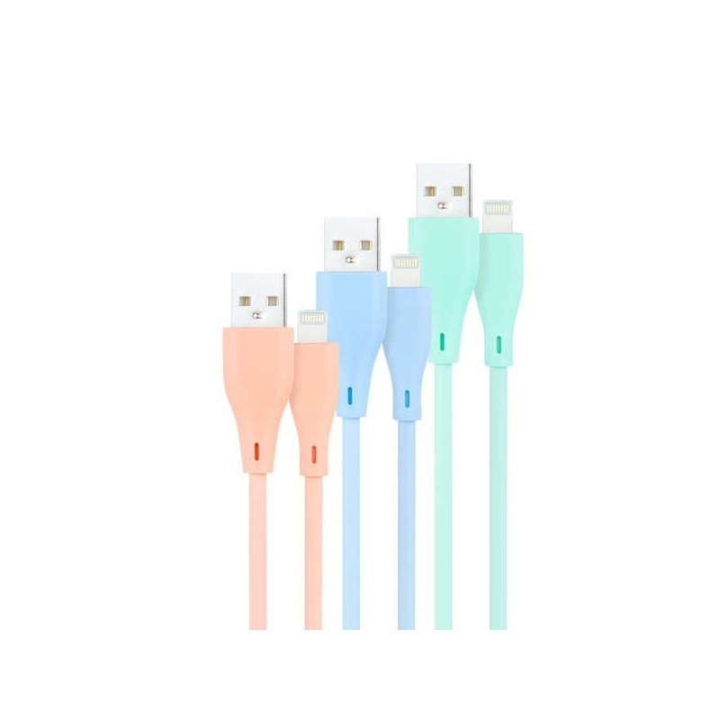 Confezione Nanocable da 3 cavi USB-A maschio a Lightning maschio - Lunghezza 1 m - Colori rosa pastello, verde e blu Confezione Nanocable da 3 cavi USB-A maschio a Lightning maschio - Lunghezza 1 m - Colori rosa pastello, verde e blu