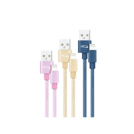 Confezione Nanocable da 3 cavi mesh USB-A maschio a Lightning maschio - Lunghezza 1 m - Colori rosa, oro e blu