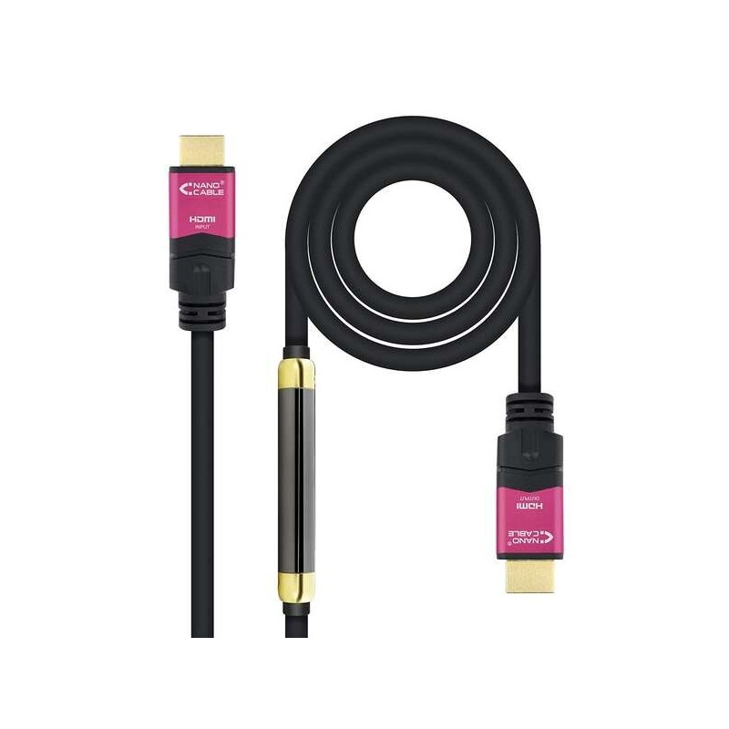Cavo Nanocable HDMI v2.0 Maschio con Ripetitore a HDMI v2.0 Maschio 25 m - 4K@60Hz 18 Gbps - Alta Velocità - Colore Nero/Rosa Cavo Nanocable HDMI v2.0 Maschio con Ripetitore a HDMI v2.0 Maschio 25 m - 4K@60Hz 18 Gbps - Alta Velocità - Colore Nero/Rosa