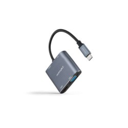 Nanocable Conversor USB-C a HDMI, VGA, USB 3.0 y USB-C PD - Longitud del Cable 15cm - Color Gris