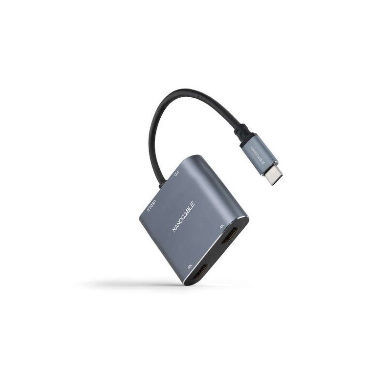 Convertitore nanocavo USB-C a 2x HDMI, 1x USB 2.0 e 1x USB-C PD - Lunghezza cavo 15 cm - Colore grigio Convertitore nanocavo USB-C a 2x HDMI, 1x USB 2.0 e 1x USB-C PD - Lunghezza cavo 15 cm - Colore grigio