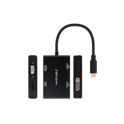 Convertitore nanocavo da USB-C/M a HDMI/H + DVI/H + DP/H + VGA/H - 10 cm - Colore nero