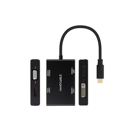 Convertitore nanocavo da USB-C/M a HDMI/H + DVI/H + DP/H + VGA/H - 10 cm - Colore nero
