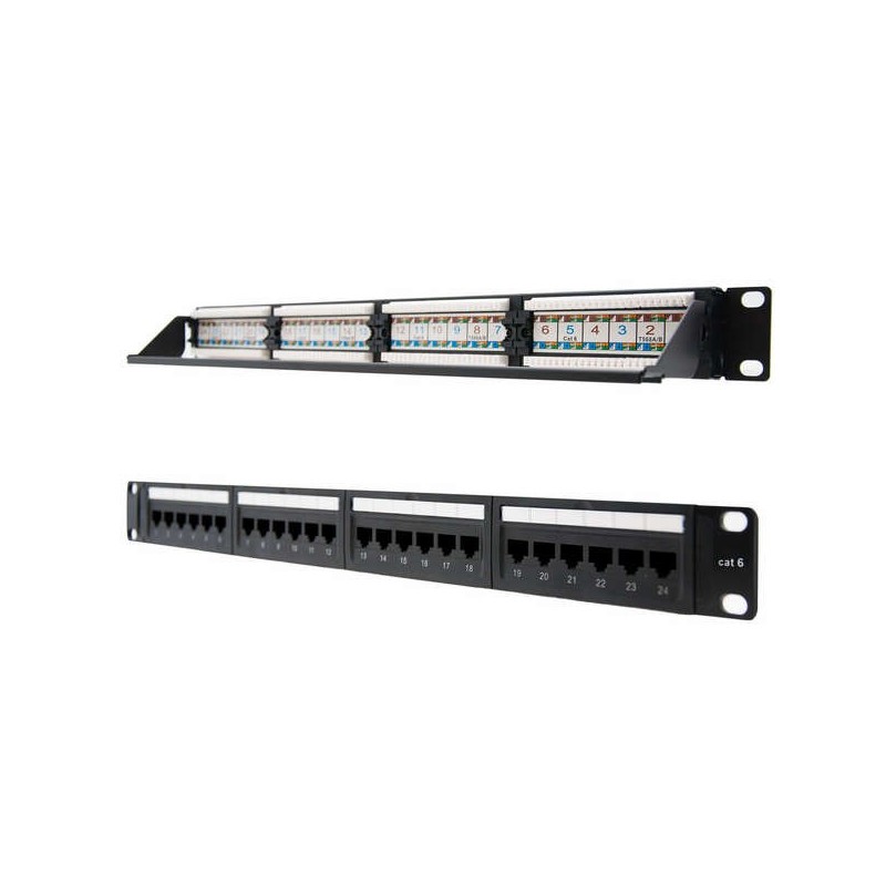 Nanocable Patch Panel 24 Puertos RJ45 Cat.6 UTP 19" 1U dual IDC - Color Negro Nanocable Patch Panel 24 Puertos RJ45 Cat.6 UTP 19" 1U dual IDC - Color Negro