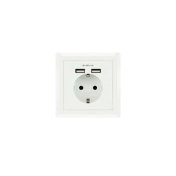 Nanocable Roseta Base de Enchufe de Pared Empotrable Tipo Schuko con 2 Tomas USB 2.4A - Color Blanco