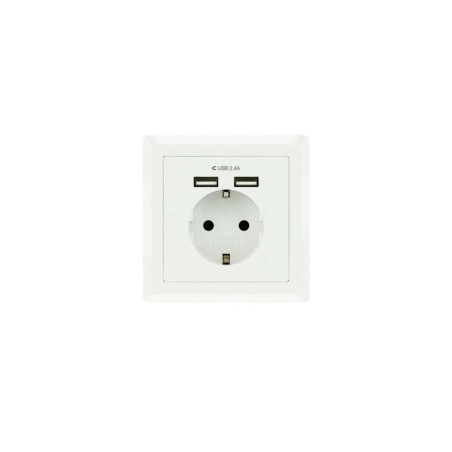 Base da incasso a muro con rosone nanocavo tipo Schuko con 2 prese USB 2.4A - Colore bianco
