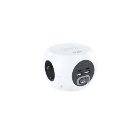 Base nanocavo con 3 connettori tipo F + 2x USB-A e 2x USB-C + ricarica wireless con interruttore - cavo da 1,40 m