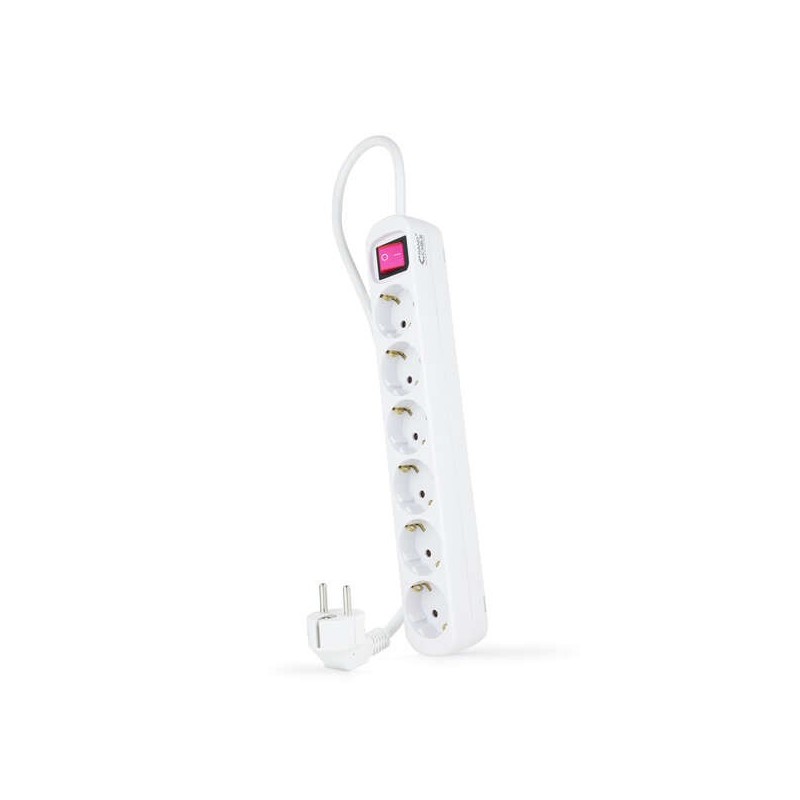 Striscia di protezione nanocavo con 6 Shucko - Cavo da 1,40 m - Interruttore On/Off - Colore bianco Striscia di protezione nanocavo con 6 Shucko - Cavo da 1,40 m - Interruttore On/Off - Colore bianco
