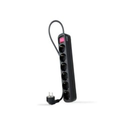 Nanocable Regleta de Proteccion con 6 Shuckos - Cable de 1.40m - Interruptor On/Off - Color Negro