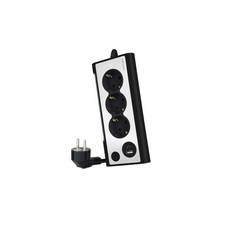 Multipresa da tavolo nanocavo con 3 Shucko, 1 USB-C e 1 USB-A - Illuminazione a LED con interruttore - Cavo da 1,50 m Multipresa da tavolo nanocavo con 3 Shucko, 1 USB-C e 1 USB-A - Illuminazione a LED con interruttore - Cavo da 1,50 m