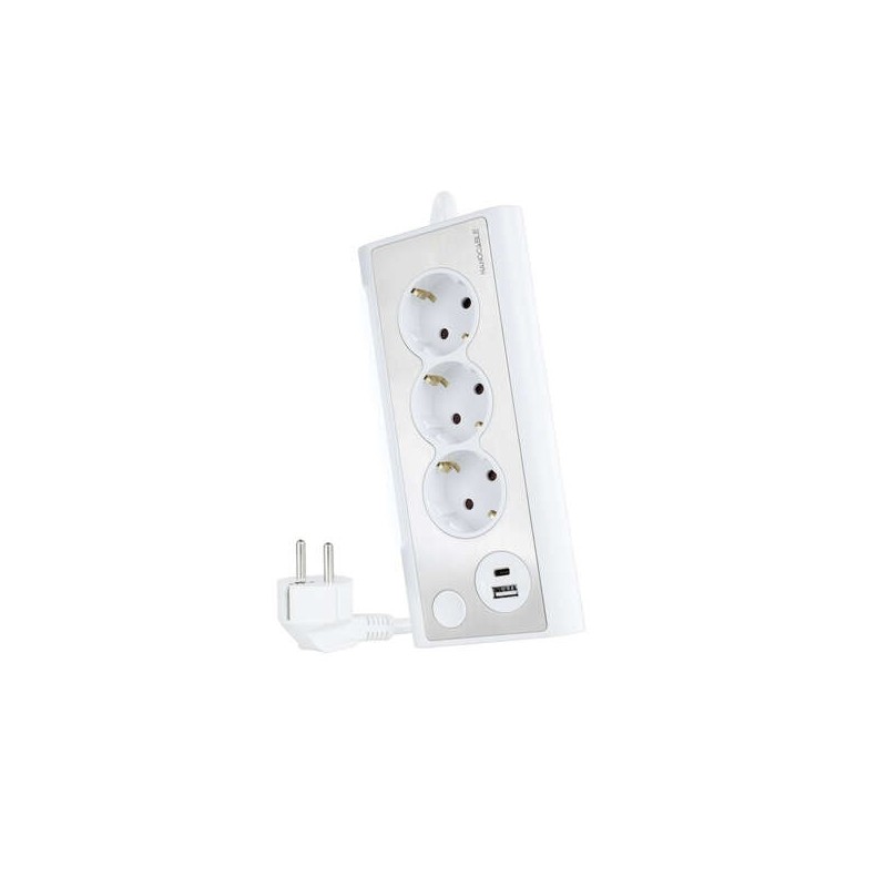 Multipresa da tavolo nanocavo con 3 Shucko, 1 USB-C e 1 USB-A - Illuminazione a LED con interruttore - Cavo da 1,50 m Multipresa da tavolo nanocavo con 3 Shucko, 1 USB-C e 1 USB-A - Illuminazione a LED con interruttore - Cavo da 1,50 m