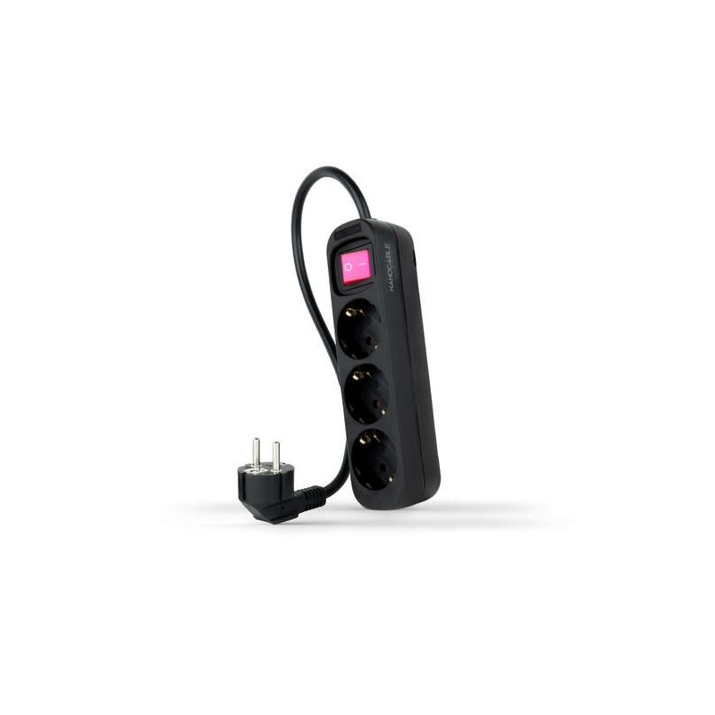 Interruttore multipresa a 3 prese Nanocable da 1,4 m - colore nero Interruttore multipresa a 3 prese Nanocable da 1,4 m - colore nero