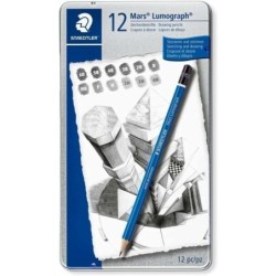 Staedtler Mars Lumograph 100 Pack de 12 Lapices de Grafito - Resistencia a la Rotura - Graduaciones Surtidas