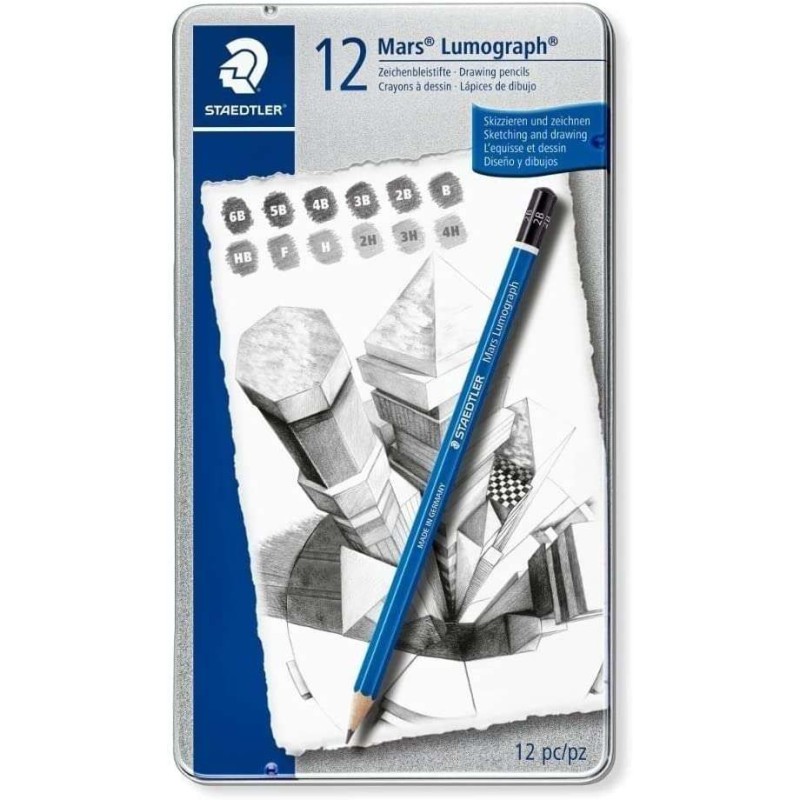 Staedtler Mars Lumograph 100 Confezione da 12 matite di grafite - Resistenza alla rottura - Graduazioni assortite Staedtler Mars Lumograph 100 Confezione da 12 matite di grafite - Resistenza alla rottura - Graduazioni assortite