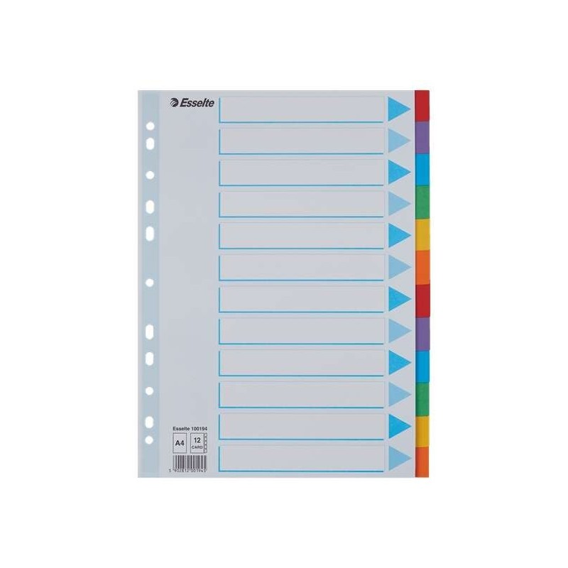 Esselte Separadores 12 Posiciones - Multitaladro - 6 Colores - Carton - Tamaño A4