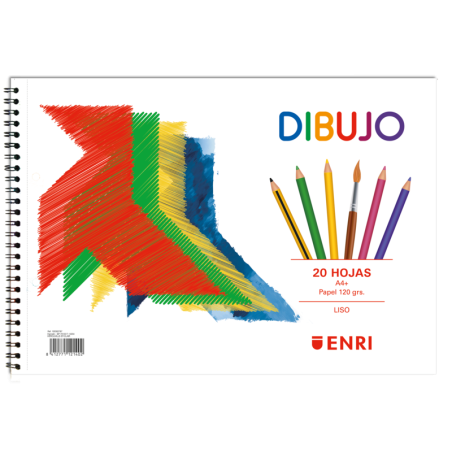 Enri Pajarita Bloc de Dibujo A4+ - Tapa Blanda - 20 Hojas 120gr - Microperforado - 2 Taladros - Liso
